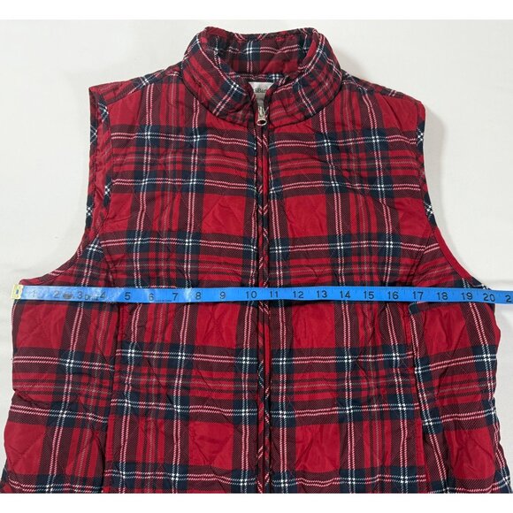 Red Tartan Plaid Quilted Puffer Vest | Classic Preppy Holiday Layer Large - Picture 8 of 9